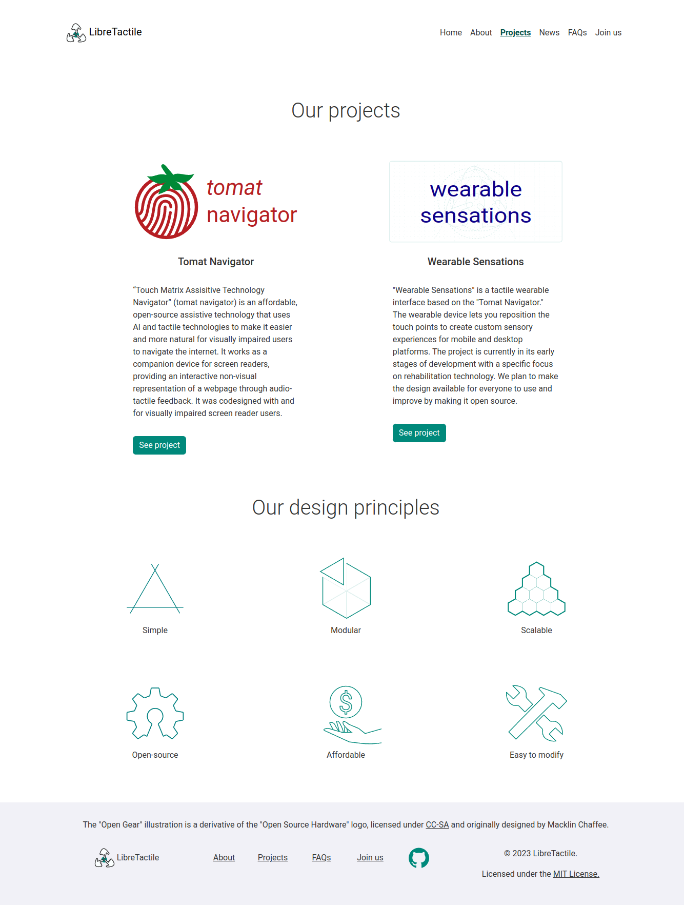 image of the about page of LibreTactile